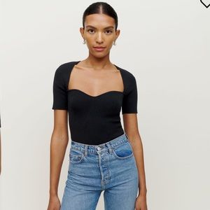 Reformation Kellie Cotton Short Sleeve Sweater | Size M | Black